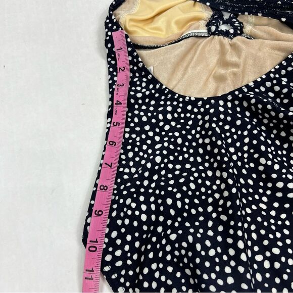 Speedo Navy White Polka Dot Halter V-Neck One Piece Swimsuit Women’s 10 - Picture 8 of 16